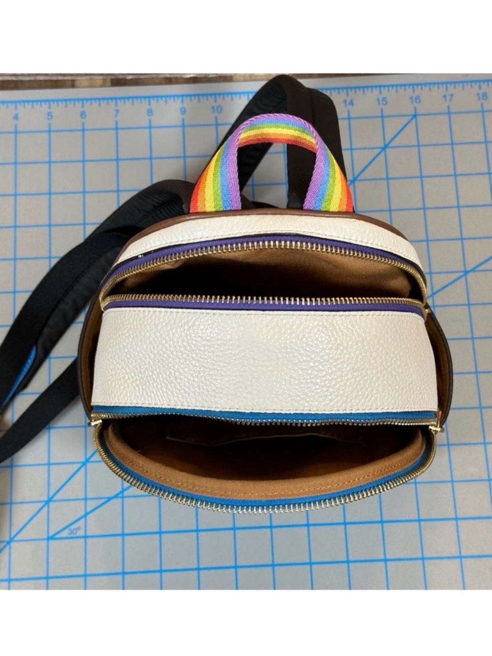 Coach Mini Court Backpack, Pebbled Leather, Iconic Rainbow Coach Pride Logo - Picture 6 of 12